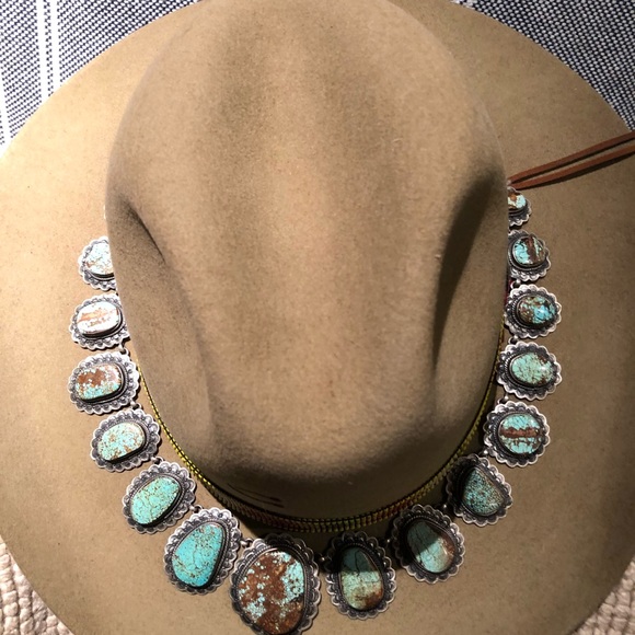 Turquoise #8 giant sterling silver signed statement necklace squash Rodeo NFR - Picture 13 of 16